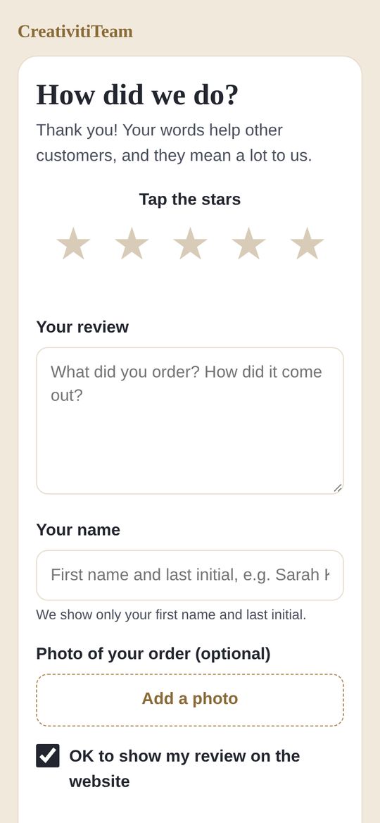 Review page on a phone